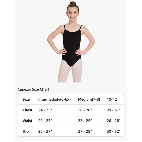 NEW Capezio Big Girls' Classics Camisole Leotard with Adjustable Straps L - Picture 4 of 5